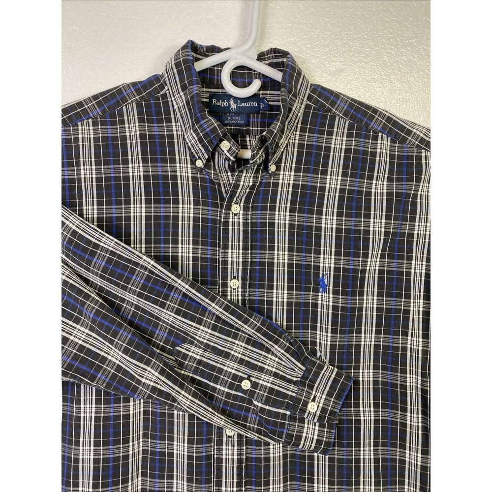 Ralph Lauren Mens Shirt L Black Plaid Blaire Button down Pony Logo Long sleeve